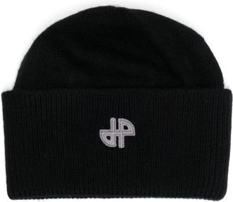 Patou logo-patch merino-cashmere beanie - women - Cashmere/Merino - One Size - Black