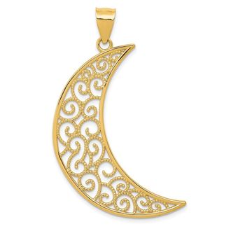 Diamond2Deal 14k Yellow Gold Filigree Moon Pendant