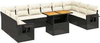 vidaXL Set De Sof&aacute;s De Jard&iacute;n 11 Pzas Y Cojines Rat&aacute;n Sint&eacute;tico Negro Vidaxl