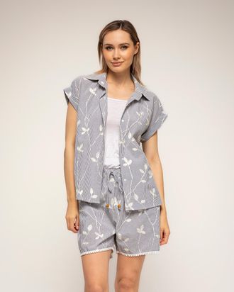 Tantra Gestreepte blouse met borduursels en korte mouwen met omslag