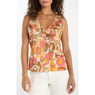 Liverpool Floral Pleated Sleeveless Top in Tan Floral Multi at Nordstrom, Size X-Small
