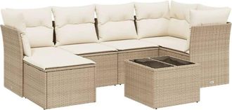 vidaXL Vidaxl - Set Sof&aacute;s De Jard&iacute;n 7 Piezas Y Cojines Rat&aacute;n Sint&eacute;tico Beige