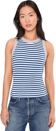 Michael Stars Gina Ringer Tank Top Womens Clothing Blue Ribbon/White/Hag : LG (US 8-10), Rayon/Spandex