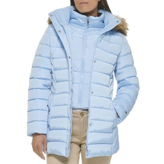 Tommy Hilfiger Womens Everyday Weather Resistant Jacket, Fur Hood Cerulean, S