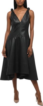 Bottega Veneta Black Solid V Neck Midi Dress
