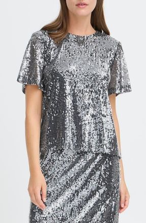 Ichi Ihprinca Sequin Shirt in Silver at Nordstrom, Size Medium