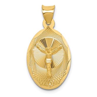 Diamond2Deal 14k Yellow Gold Polished Diamond-Cut Corpus Oval Pendant