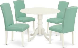 East West Furniture Dining Room Set Linen White, DLEN5-LWH-57