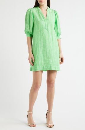 Lilly Pulitzer Mialeigh Elbow Sleeve Linen Shift Dress in Putting Green X Resort White at Nordstrom, Size 12