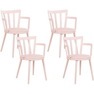 Beliani Soggiorno moderno minimalista Set di 4 sedie da pranzo Seduta in ecopelle sintetica imbottita rosa con braccioli Morill