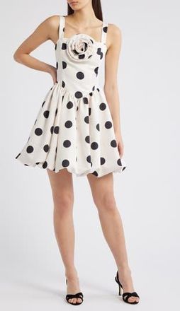 Julia Jordan Polka Dot Rosette Detail Cocktail Minidress in Ivory/Black at Nordstrom Rack, Size 12