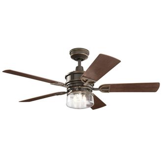 Netlighting Kichler Lyndon Patio Ceiling Fan Olde Bronze 132cm LED Remote in Brown