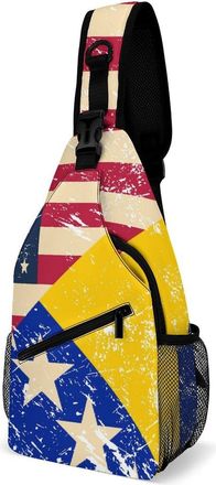 Generic U.S.A And Bosnia And Herzegovina Vintage Flag Unisex Shoulder Bags Casual Crossbody Chest Bag Sling Backpack for Hiking Cycling Travel
