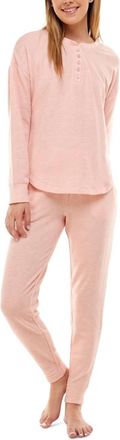 Roudelain Long Sleeve Henley Top & Jogger Lounge Set In Heather Rose Tan