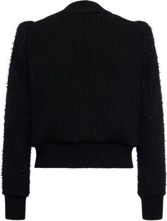 Maison Common Tweed Bomber Jacket With Knitted Back in Black at Nordstrom, Size 40