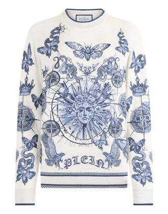 Philipp Plein Round Neck Pullover Butterfly Tattoo