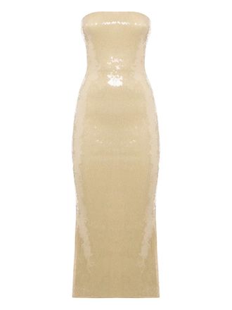 Os&eacute;ree Marylin sequinned strapless midi dress - Neutrals