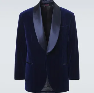 Brunello Cucinelli Chaqueta de esmoquin de terciopelo de algod&oacute;n a rayas