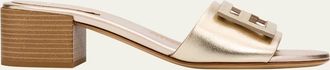 Fendi 45mm Baguette Metallic Leather Mules