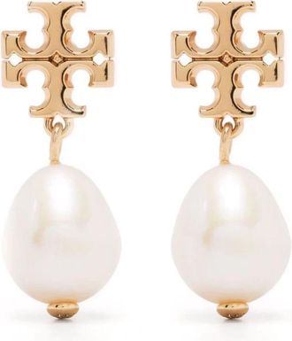 Tory Burch Gouden Parel Hanger Oorbellen - Dames - Oorbellen - Geel - ONE Size - Accessoires