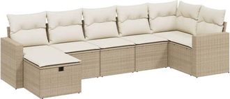 vidaXL Set Sof&aacute;s De Jard&iacute;n 7 Piezas Y Cojines Rat&aacute;n Sint&eacute;tico Beige Vidaxl