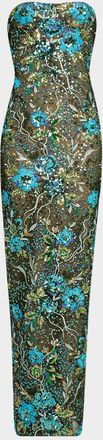 Bronx and Banco Dahlia Strapless Floral Sequin Column Gown