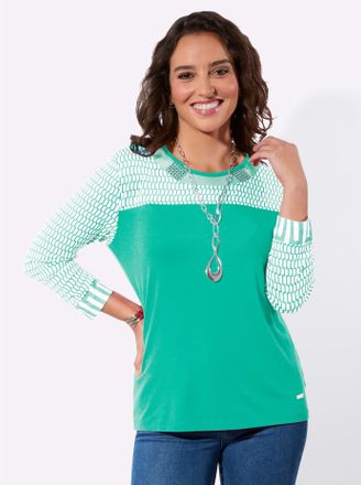 Casual Looks 3/4-Arm-Shirt CASUAL LOOKS 3/4-Arm-Shirt, Damen, Gr. 36, blaugr&uuml;n, ecru, bedruckt, 95% Viskose, 5% Elasthan, gemustert, mehrfarbig, Rundhals, Shirts 3