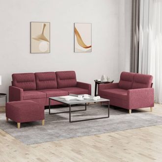 vidaXL Juego De Sof&aacute;s Con Cojines 3 Piezas Tela Rojo Tinto Vidaxl