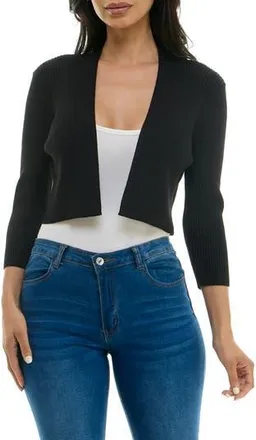 Nina Leonard Ribbed Bolero Cardigan in Black at Nordstrom Rack, Size X-Large