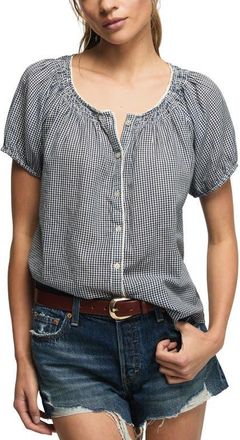 Lucky Brand Flowy Raglan Sleeve Top in Navy Gingham at Nordstrom, Size Small