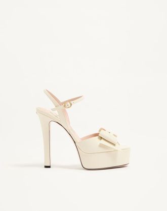 Valentino Garavani Sandalo Con Plateau Bowow In Capretto Con Dettaglio Fiocco 130mm Donna AVORIO 35.5