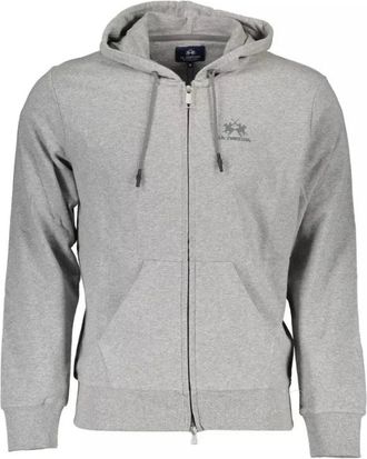 La Martina Grijze katoenen sweater met capuchon- rits en print - Heren - Vesten met rits - Grijs - XL - Katoen - Hoodies & sweatvesten