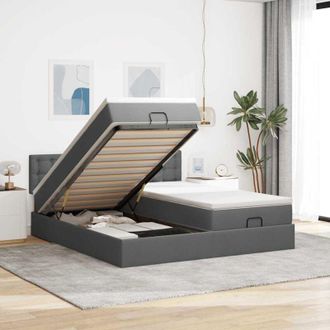 vidaXL Vidaxl - Estructura Cama Otomana Colchones Tela Gris Oscuro 180x200cm