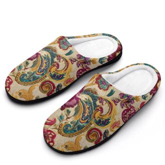 Generic Vintage Paisley Floral Patterned Slippers Men Winter Warm Cotton Anti-Slip Indoor Slip-Ons House Shoes
