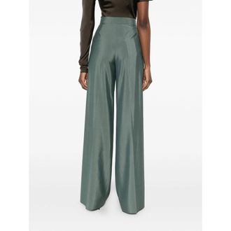 Max Mara Womens Wide Leg Pleated Trousers Green Virgin Wool