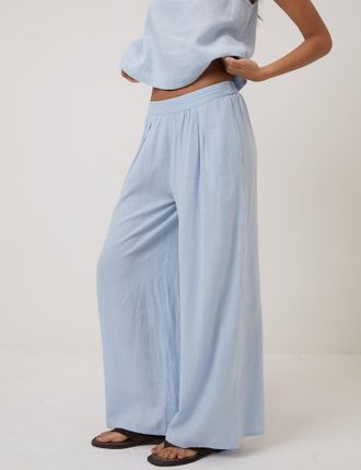 Nobody's Child Light Blue Linen-Blend Wide Leg Trousers