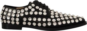 Dolce & Gabbana Zwarte Leren Kristallen Veterschoenen - Dames - Veterschoenen - Zwart - 41 EU - Leer - Schoenen