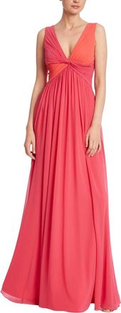 Badgley Mischka Two Tone Twist Gown In Watermelon Multi
