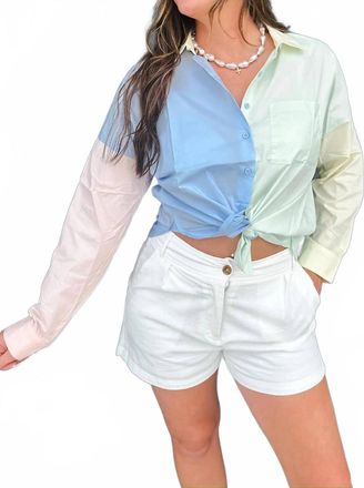 Olivaceous Color Block Button Down Blouse In Pastel