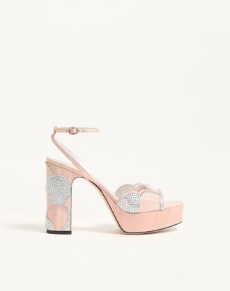 Valentino Garavani Sandalo Con Plateau Bowow In Tessuto Moir&egrave; Con Cristalli 115Mm Donna NUDE/SILVER 35.5