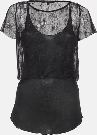 Maje Black Patterned Lace And Knit Layered Top