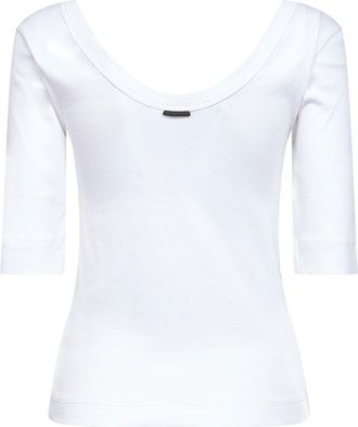 Brunello Cucinelli Womens T-Shirt Ribbed Stretch Jersey White Cotton T-Shirts & Jerseys
