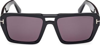 Tom Ford Redford 56mm Navigator Sunglasses in Shiny Black /Smoke at Nordstrom