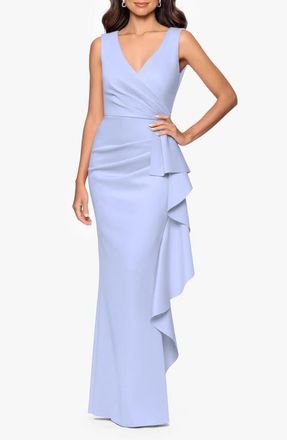 Betsy & Adam Ruffle Scuba Gown in Sky Blue at Nordstrom, Size 10