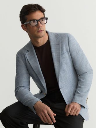 Reiss Soft Blue Single-breasted Herringbone Blazer Tailored-fit With Cotton, 42