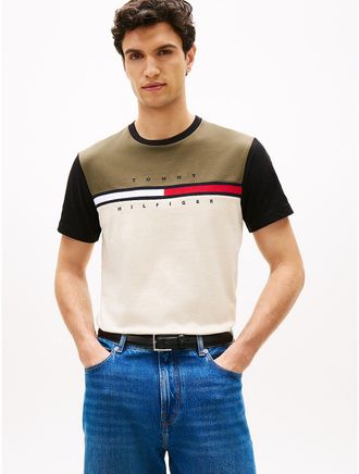 Tommy Hilfiger Mens Colorblock Flag Stripe Logo T-Shirt - Beige - XXL
