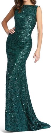 Mac Duggal Womens Sleeveless Sequin Cowl Back Evening Gown in Emerald Green at Nordstrom, Size 12