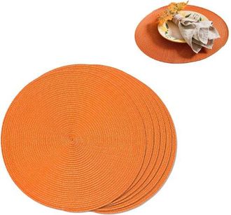 OEM Mantel Individual Redondo, Di&aacute;metro 38 Cm, Resistente Al Calor, Antideslizante, F&aacute;cil De Limpiar, Pp, Mesa De Centro, Naranja, 6 Unidades