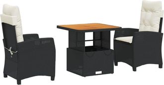 vidaXL Set Comedor De Jard&iacute;n 3 Pzas Con Cojines Rat&aacute;n Sint&eacute;tico Negro Vidaxl