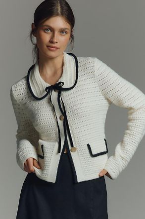 NVLT Crochet Knit Collared Tie Jacket
